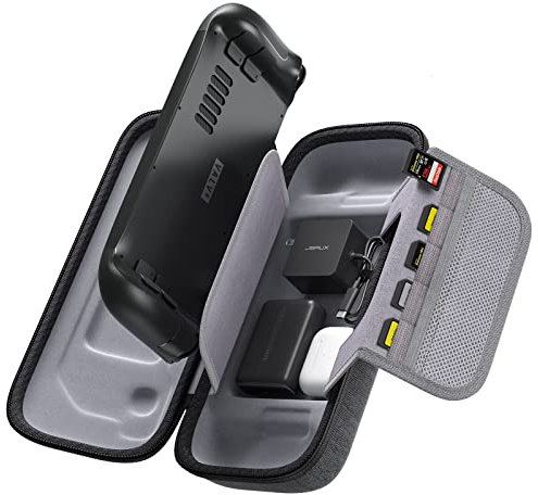 JSAUX Tasche Kompatibel mit Steam Deck, Schützende Harte Tragetasche Hülle Case Eingebaute Netzteil Ladegerät Speicher, Tragbare Reise Tragetasche für Steam Deck-Konsole und Zubehör–BG0102