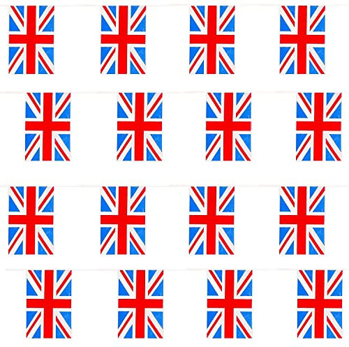 VE Day Union Jack Bunting - 10m 33ft - 24 Flags - Plastic all Weather Great Britain Bunting United Kingdom Decoration for Outdoor Indoor Sporting Events, Street Parties, Festivals and Celebrations