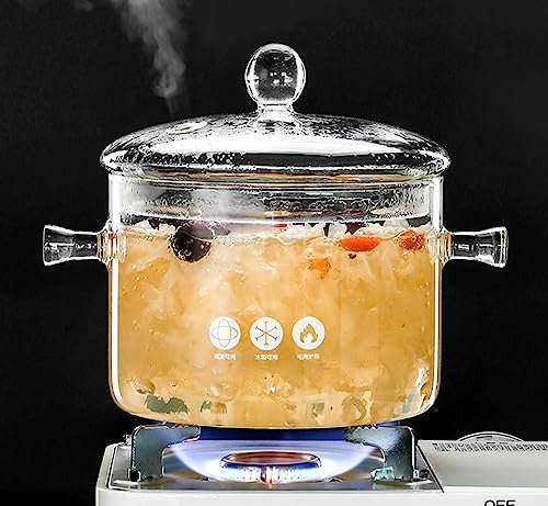 Glass Cooking Pot 1.5L Stockpot with Lid Transparent Glass Saucepan Cooking Soup Pot Heat-Resistant for Soup Vegetables Fruit Salad Instant Noodle