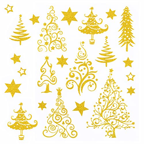 COLOFALLA 5 Blätter Weihnachtsaufkleber Gold Glitzer Aufkleber Weihnachten Sticker Weihnachtsbaum Sterne Tannenbaum Weihnachtssticker Selbstklebend Deko für DIY Basteln Scrapbook Geschenke