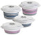 Set di 4 stoviglie per microonde con coperchio, valvola di controllo del vapore e maniglia, 2 pezzi V = 1 l, 2 pezzi V = 1.5 l, rosa pastello. In plastica alimentare, prodotta nell'Unione Europea