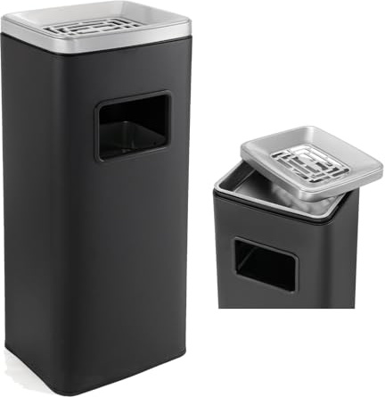 WICHEMI Commercial Outdoor Trash Can, 4 Gallon Removable Inner Bucket Trash Bin with Lid, Stainless Steel Garbage Can for Office, Hotel Lobby, Patio, Matte Black