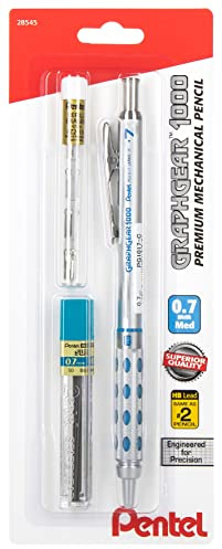 Pentel Graph Gear - L piz mec nico 1000 - L piz de dibujo autom tico - Tama o de plomo de 0,7 mm - Barril azul - Incluye recambios de plomo y borrador