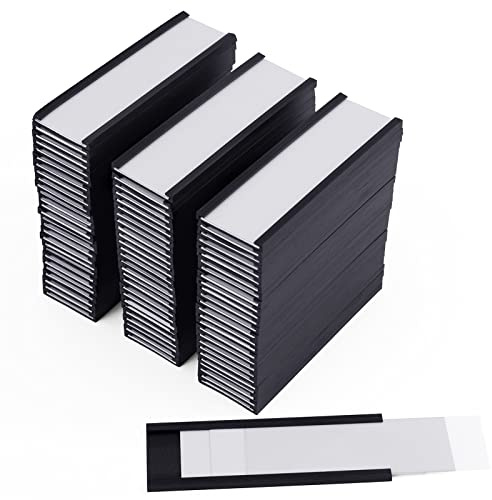 80Pcs Magnetic Label Holders, BOJVESH 3x1 inch C Channel Magnet Label Card Racks with 80 Clear Protective Films and 160 White Paper Strips for Office, Warehouse, Shelf, Cabinet