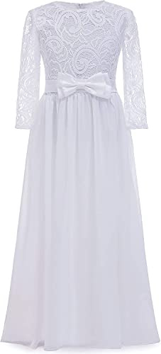 Aibaowedding Vintage Flower Girl Dress Fancy Boho Chiffon A-line Dresses for Wedding Pageant 2-13 Year Old(White 12-13Y)