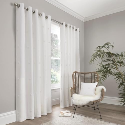 Appletree Boutique - Zara - 100% Cotton Pair of Eyelet Curtains - 46 Width x 54 Drop (117 x 137cm) in White
