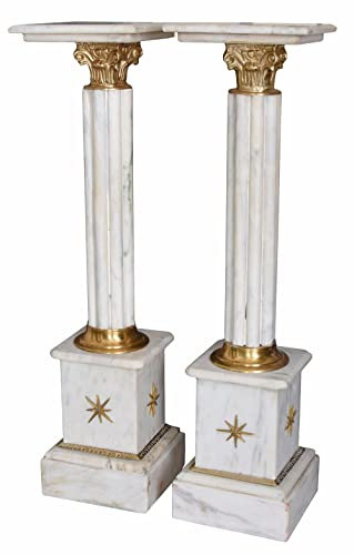 Marmorsäulen-Set „JARDINO SECRETO“ – 2 Pilaster aus weißem Marmor mit korinthischem Kapitell & Messingdetails, frostfest, je H ca. 105 cm