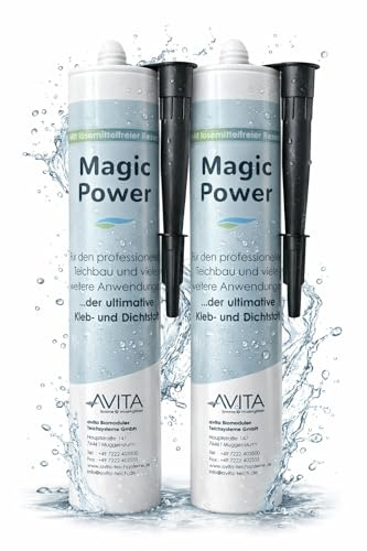 Magic Power Kraftkleber für Teichfolie – Unterwasserkleber und wasserfester Kleber zum Reparieren und Kleben von Teichfolie – 2× 290 ml Kartuschen