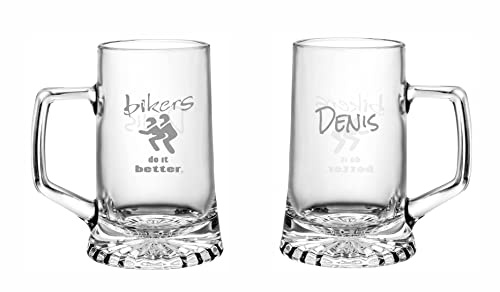 BIKERS DO IT BETTER Personalisiertes Biker-Bierglas Bierkrug mit Lasergravur Anpassbar mit verschiedenen Namen, Initialen und Schriftarten Beste Geschenkidee (1, 1 Stück)