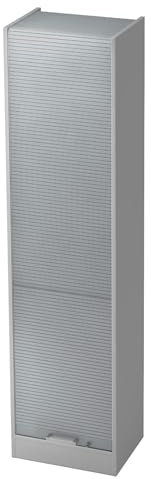 bümö Rollladenschrank in Grau/Silber mit Chromgriff - Vertikal Jalousieschrank 50 cm breit, Aktenschrank abschließbar, Büroschrank für Ordner & Co.