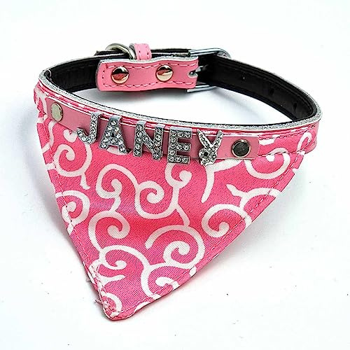 Bandana Hundehalsband und Hundehalstuch mit Namen aus Strass-Buchstaben, Leder Rosa/XS 16-24cm