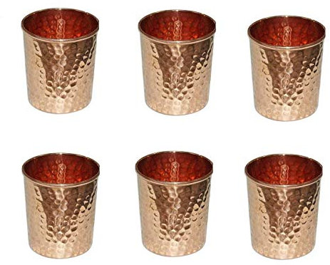 PR International Set of 6 Hammered Copper Glass Tumbler for Ayurvedic Health Benefits