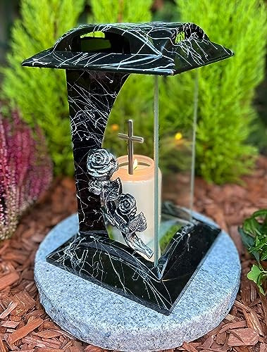 Generisch Grablampe mit Kreuz Grablicht Kerze Grabkerze Grabdekoration Grabschmuck Gartenlampe incl.Grabkerze