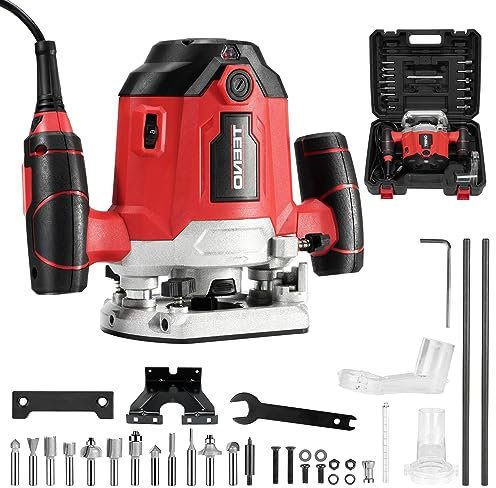 TEENO Elektrische Vertikalfräse 1200 W 11500-26000 U/min, professionelle Vertikalfräse mit einem Satz von 12 Fräsern, 6 Geschwindigkeiten, Frästiefeneinstellung