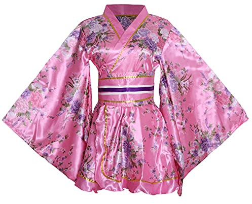 Costume da Kimono Corto Sexy per Donna Adulta con Stampe Giapponesi di Geisha Yukata, Abito Elegante con Cintura Obi, One Size