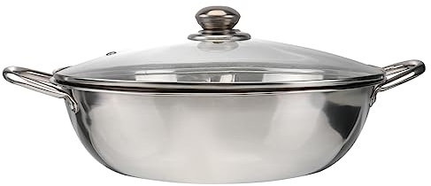 NAMOARLY Stainless Steel Dual Sided Hot Pot 32cm Induction Cooker Pot with Glass Lid Divider Design Widened Handle Suitable for Home Party