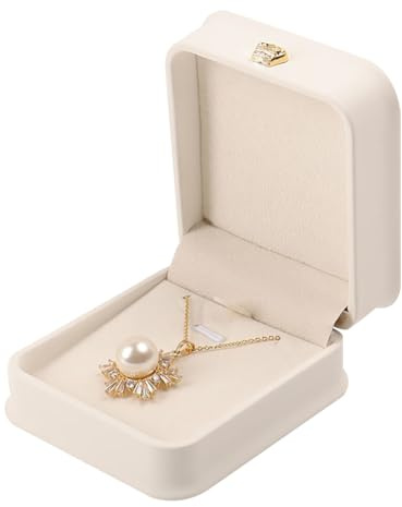 JIHUOO PU Leather Necklace Pendant Box Jewelry Gift Boxes Bracelet Chain Boxes Case Jewelry Organizer Storage Box for Anniversaries Weddings White