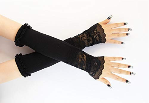 SePkus Lange Spitzenhandschuhe für Damen, fingerlos, zum Schnüren, Armwärmer, Spitzenhandschuhe, Party, ausgefallene Kostüme (Farbe: Schwarz, Größe: M) (Schwarz M)