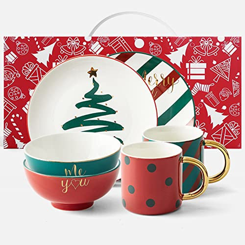 Set di stoviglie in porcellana, Set di stoviglie natalizie per 2, Set di piatti e ciotole riutilizzabili Set di piatti in confezione regalo