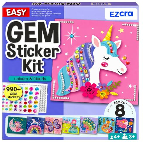 EZCRA Gem Sticker Kit for Kids - 990+ Stickers, 8 Unicorn Princess Themes