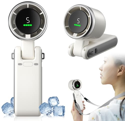 Suewidfay Hand Held Fans Rechargeable, 5 High Speeds Powerful Mini Fan Handheld, 4000mah Portable Turbo Personal Fan for Home Travel Powerful (White)