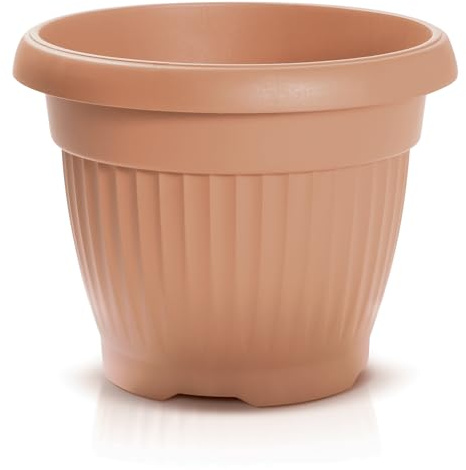 IMJ-Global DCE64 Terra Pot de fleurs rond Ø 64 cm pour intérieur et extérieur Terracotta 78 litres Ø 64 x 50 cm Design classique Jardinière en plastique pour balcon