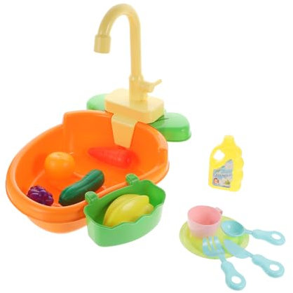 Abaodam 1 Set Children's Kitchen Toys Electric Circulating Water Dishwasher Play Sink 14pcs Playhouse Toy Plastic Basin for Kids Hand Coordination Birthday