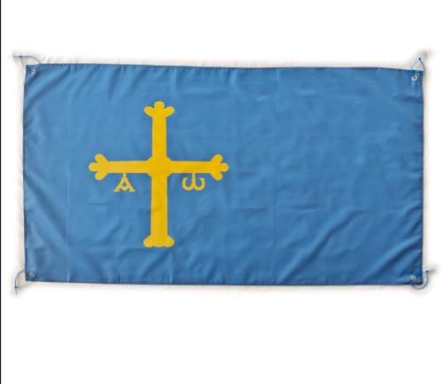 Bandera Asturias Grande 150x90cm, Bandera v para Balcon con 4 Ojales y 4 Bridas, Banderas de Asturias Grandes para Eventos Deportivos