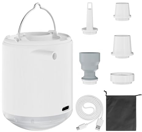 Gotrain Elektrische Pumpe für Schlauchboote, 3.5Kpa Planschbecken Pumpe mit Licht und Tragetasche, Mini Inflator Pumpe Luftpumpe für Isomatten, Pool Floats, Schwimmringe, mit 5 verschiedenen Düsen