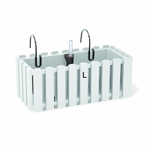 MELTOM Blumentopf Blumenkasten mit Halter Balkonkasten mit Bewässerungssystem (Weiss, L-40)