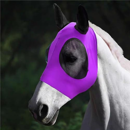 Maschera da mosche per cavalli,Maschera antimosche cavallo con copriorecchie,Protezione UV per maschera cavallo antimosche,Maschera antimosche per cavalli,Comodo,Traspirante e riutilizzabile(Viola)
