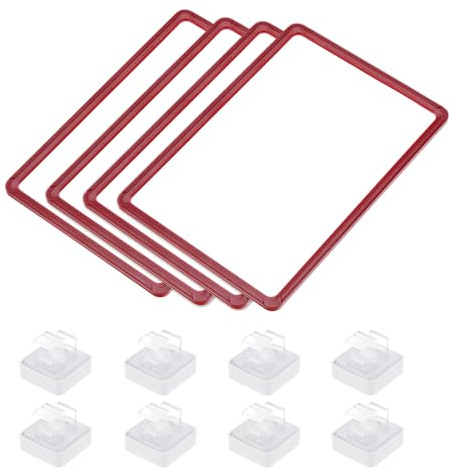 QUARKZMAN 4 Pièces Porte-Étiquette Magnétique 12 x 9 Pouces A4 Rouge | Carte en Plastique, Cadre d'Étiquette d'Étagère avec Base Magnétique, Carte d'Étiquetage d'Étagère d'Entrepôt