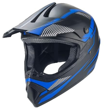 Kinder Crosshelm Shadow of Blue AHP schwarz blau – Motorradhelm für Kinder, ABS-Schale, robuster Kinderhelm für Downhill, Quad und Motocross (M)