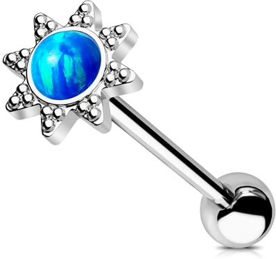 Jewseen tungringar sol opal tunga skivstång internt gängad tungpiercing smycken kirurgiskt stål tungring för kvinnor män, 14G 16MM, Opal, Opal