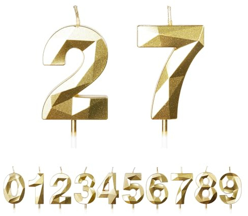 FUZVOL Birthday Cake Candles, Gold Number 27 Candle | Cake Topper Decorations
