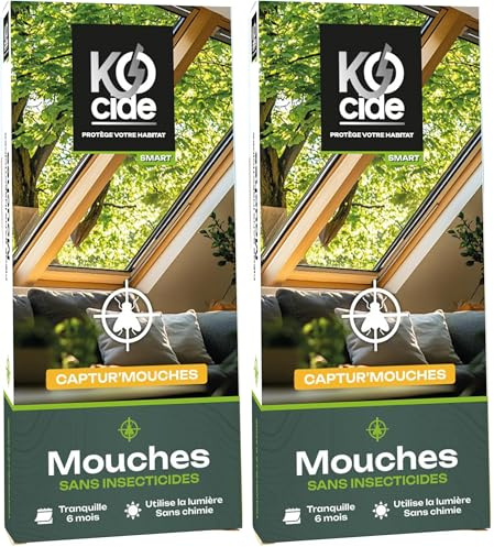 K-OCIDE Captur'Mouche 2 Pièges à Vitre 6 recharges - Sans chimie - Attire par la lumiere - Efficace et Esthètique (Lot de 2)