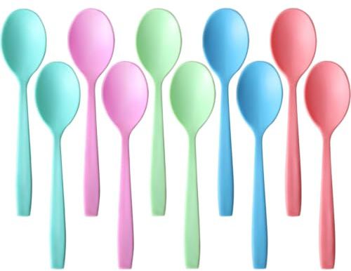 10 St Plastskedar Dessertskedar Äggskedar Hållbara Återanvändbara Lätta att Rengöra Smidiga Kanter Praktiska för Efterrätter Fester Picknick,Flerfärgad