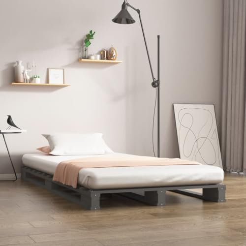 AJJHUUKI Outdoor-Möbel Palettenbett ohne Matratze grau klein einzeln Massivholz-Möbel