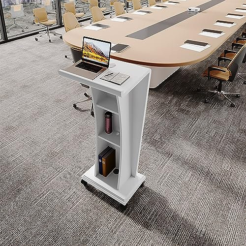 Tragbarer Podiumständer für Kirchen und Veranstaltungen, mobiles Rednerpult mit rollenden Rädern, ideal für Büro, Schule und Konferenz, Weiß
