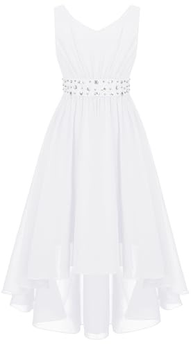 Freebily Mädchen Brautjungfern Kleider Festlich Blumenmädchen Kleid Hochzeit Party Prinzessin Kleid Festzug Abendkleid Weiß_A 146-152