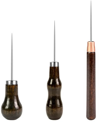 CONJURAIDE 3 Stück Ahle, Prickelnadel Ahle mit Holzgriff Leder Werkzeug Nähen Vorstecher Holz Stichel Spicknadel Ledernadel Lochstecher für Nähahle Handwerkzeug Lederverarbeitung