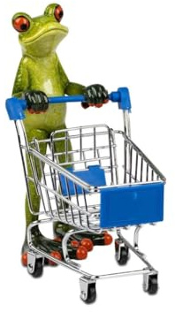 formano Forsch mit Einkaufswagen - Witzige Deko für Shopping-Fans, Geschenkidee für Männer & Frauen, handbemalte Dekofigur Froschhausen (Mann)