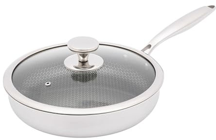 SAUADY Wok de acero inoxidable con tapa antiadherente Wok de acero inoxidable para cocinas como cocinas de gas, cocinas de inducción, cocinas eléctricas de cerámica 28 x 5,8 cm