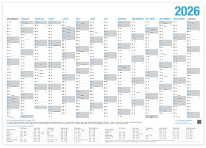 XL Wandkalender 2026 - A3 (29,7 x 40,2 cm) für 14 Monate Dez 2025 - Jan 2027 | Wandplaner mit Ferien- und Feiertage-Übersicht