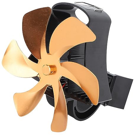 Brrnoo 6-Blatt Wärmebetriebener Ofenventilator, Magnetische Wandhalterung für Holzbrenner, Eigenstromerzeugung, Gold
