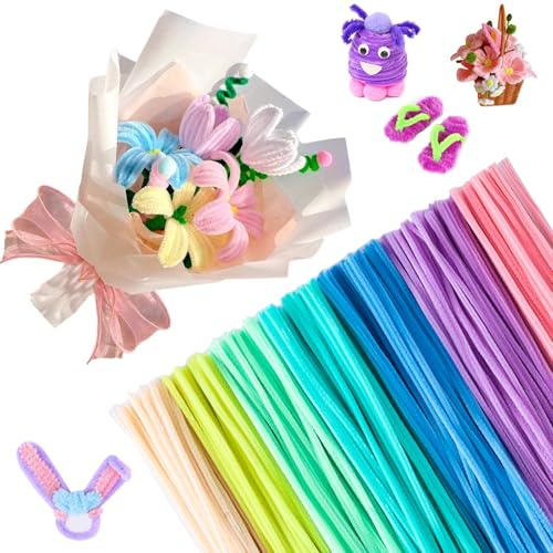 PIWOSGOL Set de Limpiapipas Flores, 400 piezas Limpiapipas Manualidades, Limpiador Pipas Multicolor, Limpiapipas Alambres de Chenilla para Regalos Artesanales y Decoración del Hogar