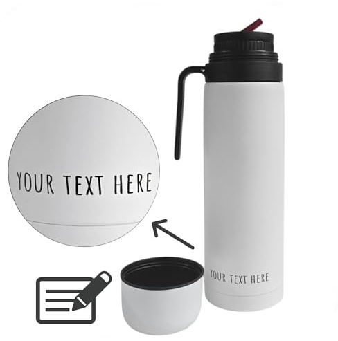 Mate Gaucho Bruno - Recipiente térmico para bebidas con pico vertedor de precisión, asa y tapa de rosca - Para bebidas frías y calientes - Acero inoxidable revestido en blanco - 1 L personalizable