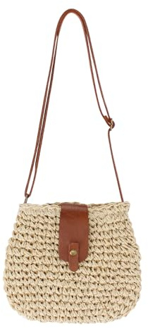 Zyluniy Bolso Bandolera Mujer Bolsos de Paja Bohemio Casual Bolso Mujer Verano Bolso Mujer Bandolera Bolso Rafia para Viajes, Playa (Beige)