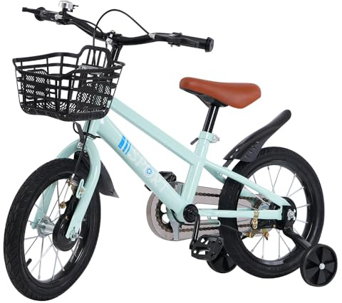 OHMG 12/14/16 Zoll Kinderfahrrad für ab 3-9 Jahre Jungen & Mädchen,Kinder Fahrrad mit Stützrädern, Fahrrad für Kinder, HöHenverstellbar Kinderfahrräder für Schulung Outdoor Reiten (Cyan-14 Zoll)