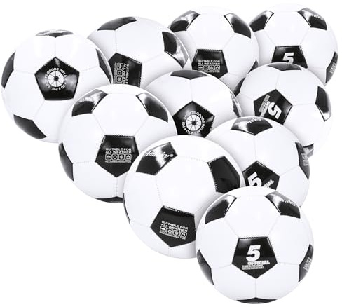 Aoneky Adult 10-Pack Size 5 Traditional Soccer Ball - Ships Deflated, Pump Included